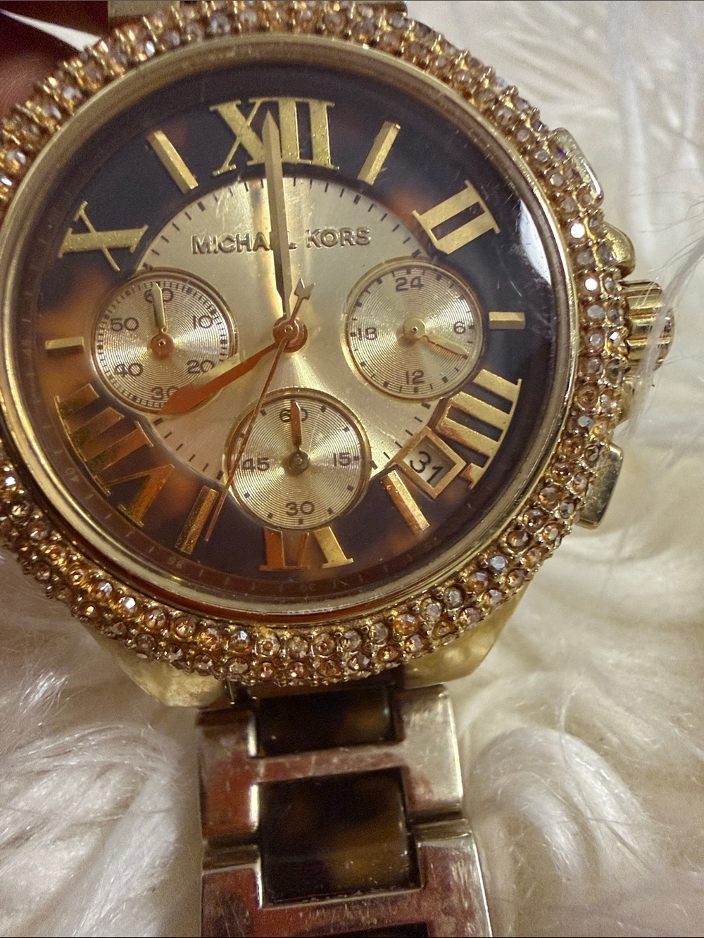 Michael Kors Gold Tortoise Dial Crystal Accent Chronograph Watch